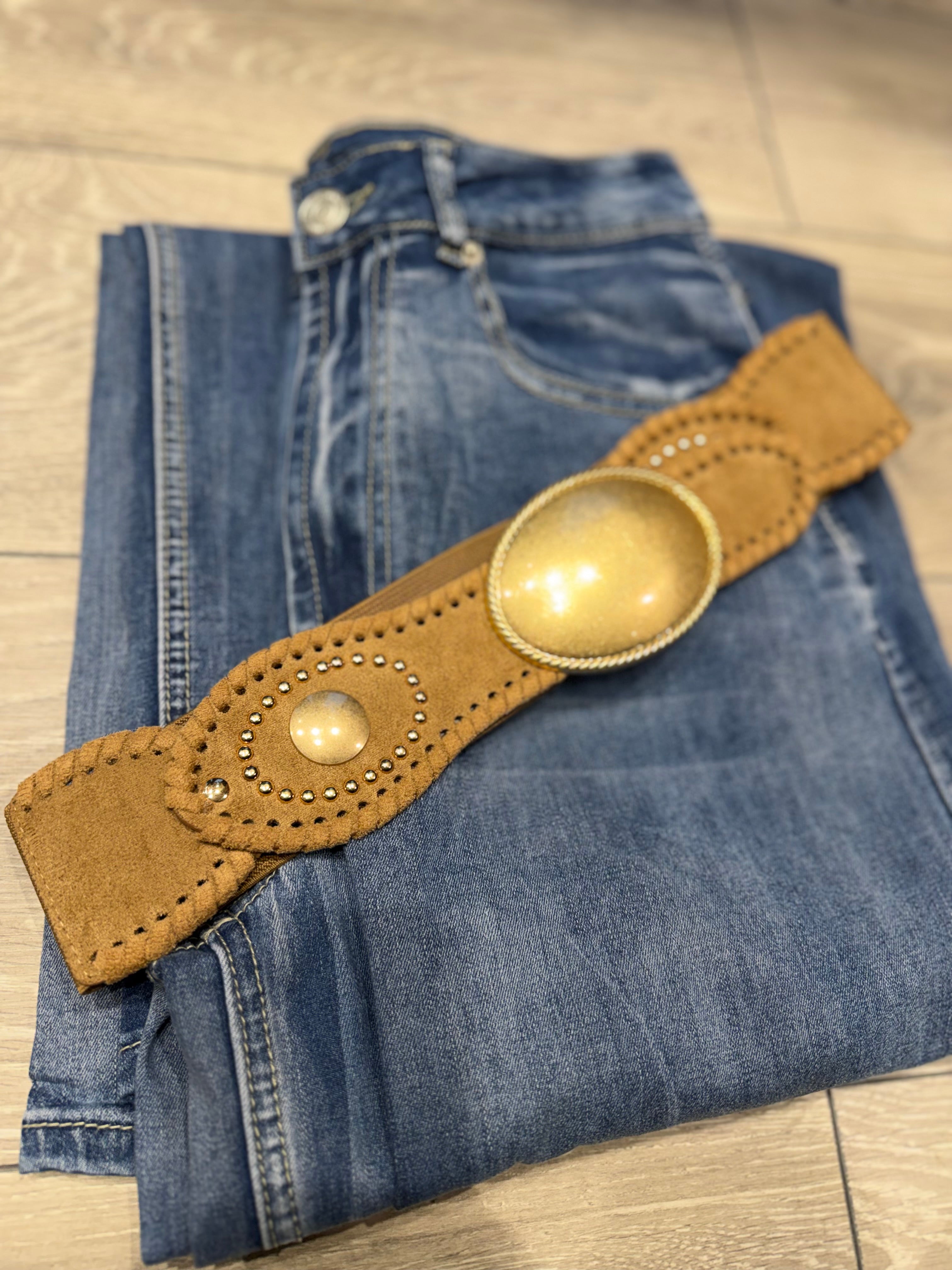 Qnuz 5531 Western elastic belt cognac
