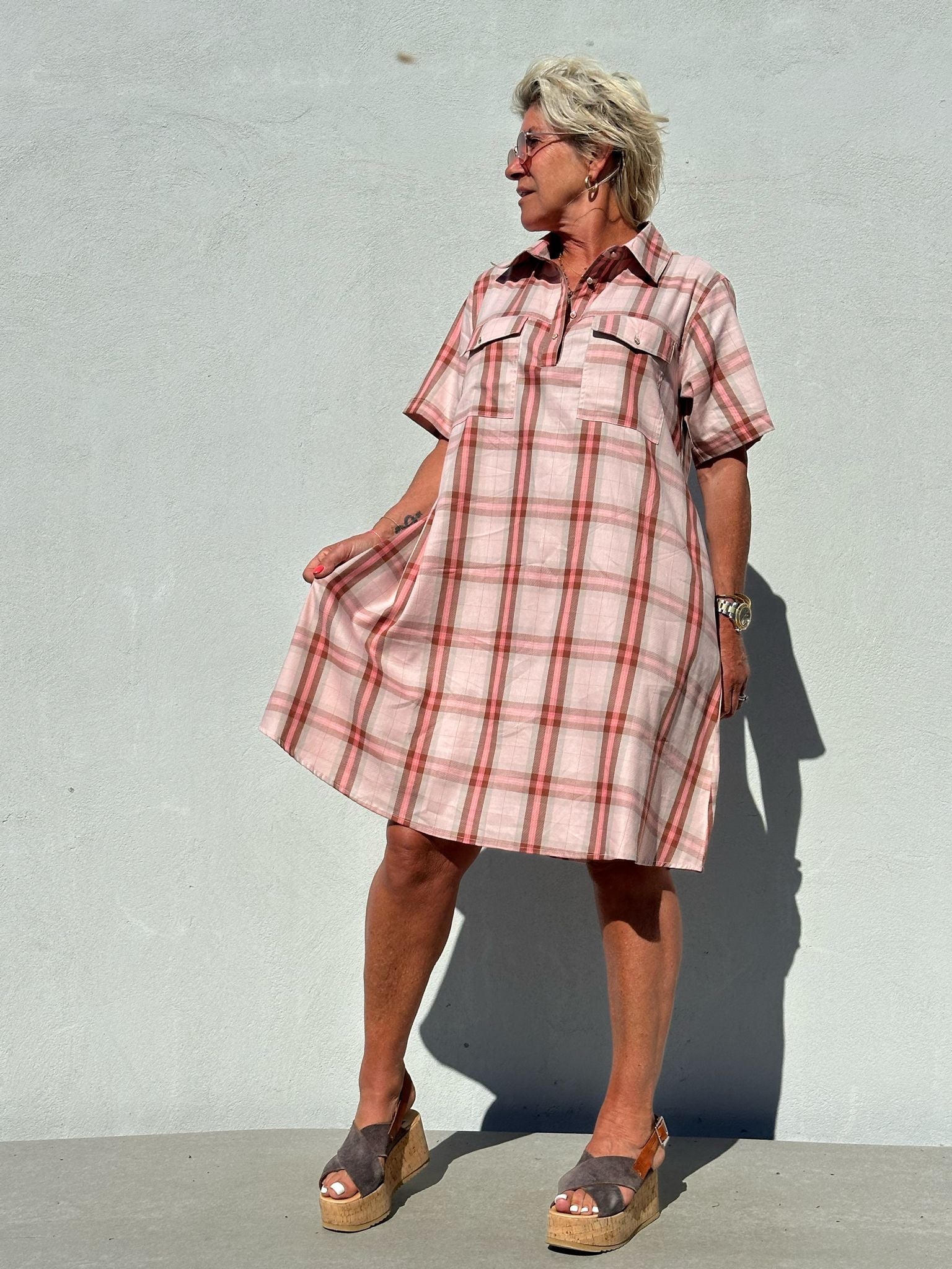 Gaspar 2601731 Nice check dress rosa
