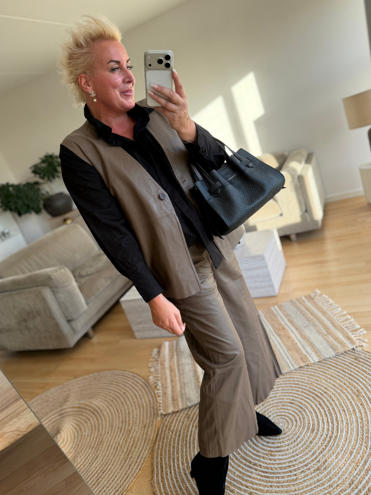 Depeche 51404 Lauren pants leather taupe