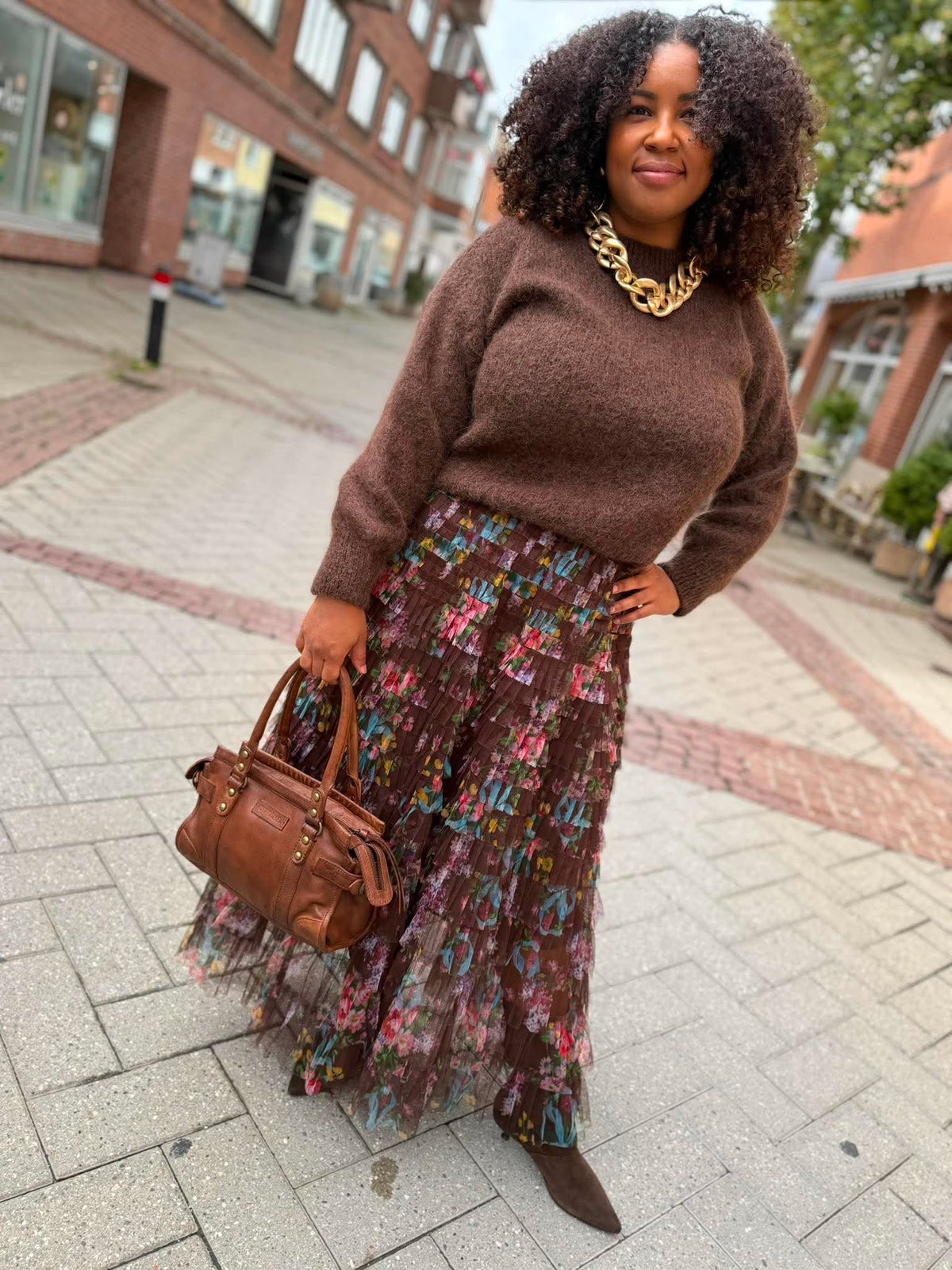 Wonder tyl skirt flower brown