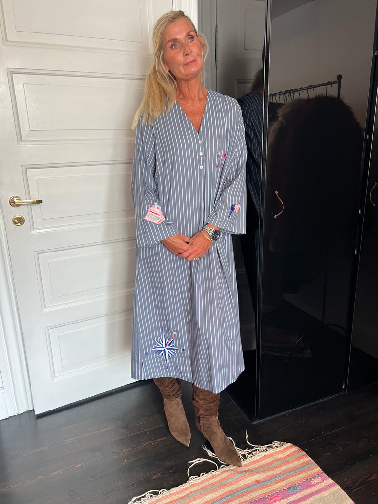 WAUW Ulrikke long dress stripe light blue