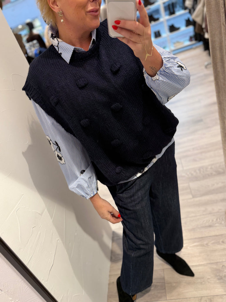 Boho Love B1299 strik vest navy dots