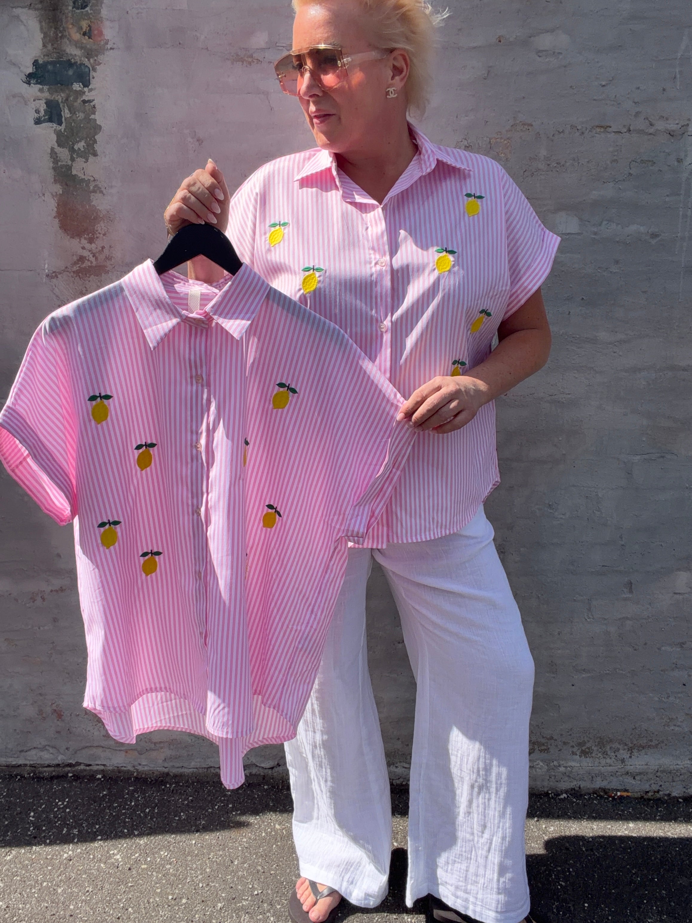 Astrid lemon shirt stripe pink
