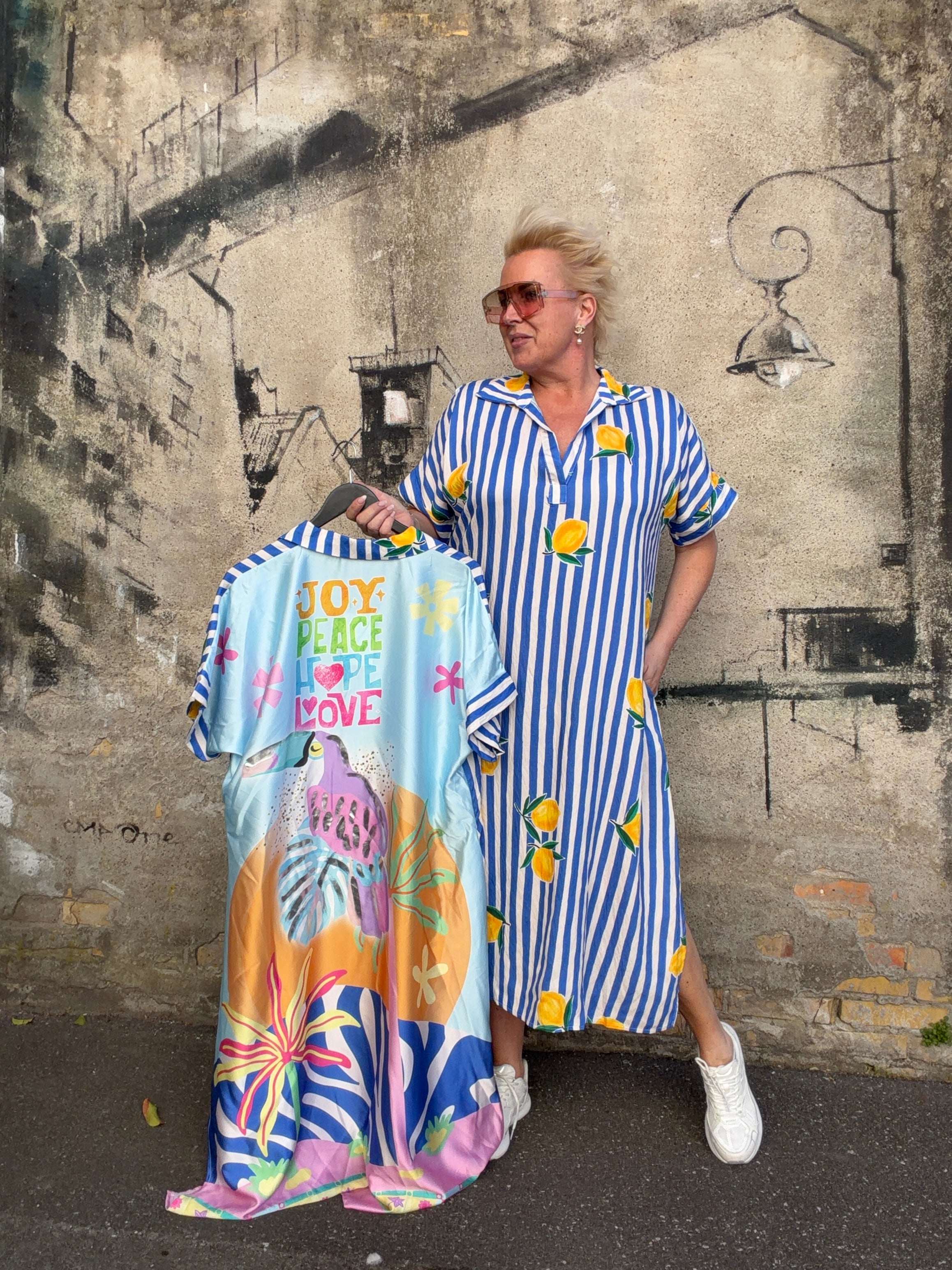 By Engbork Lemon stripe dress blue