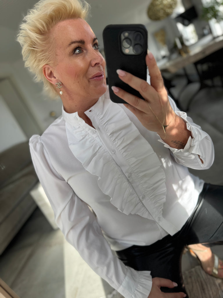 Design By Laerke Queen ruffle shirt white