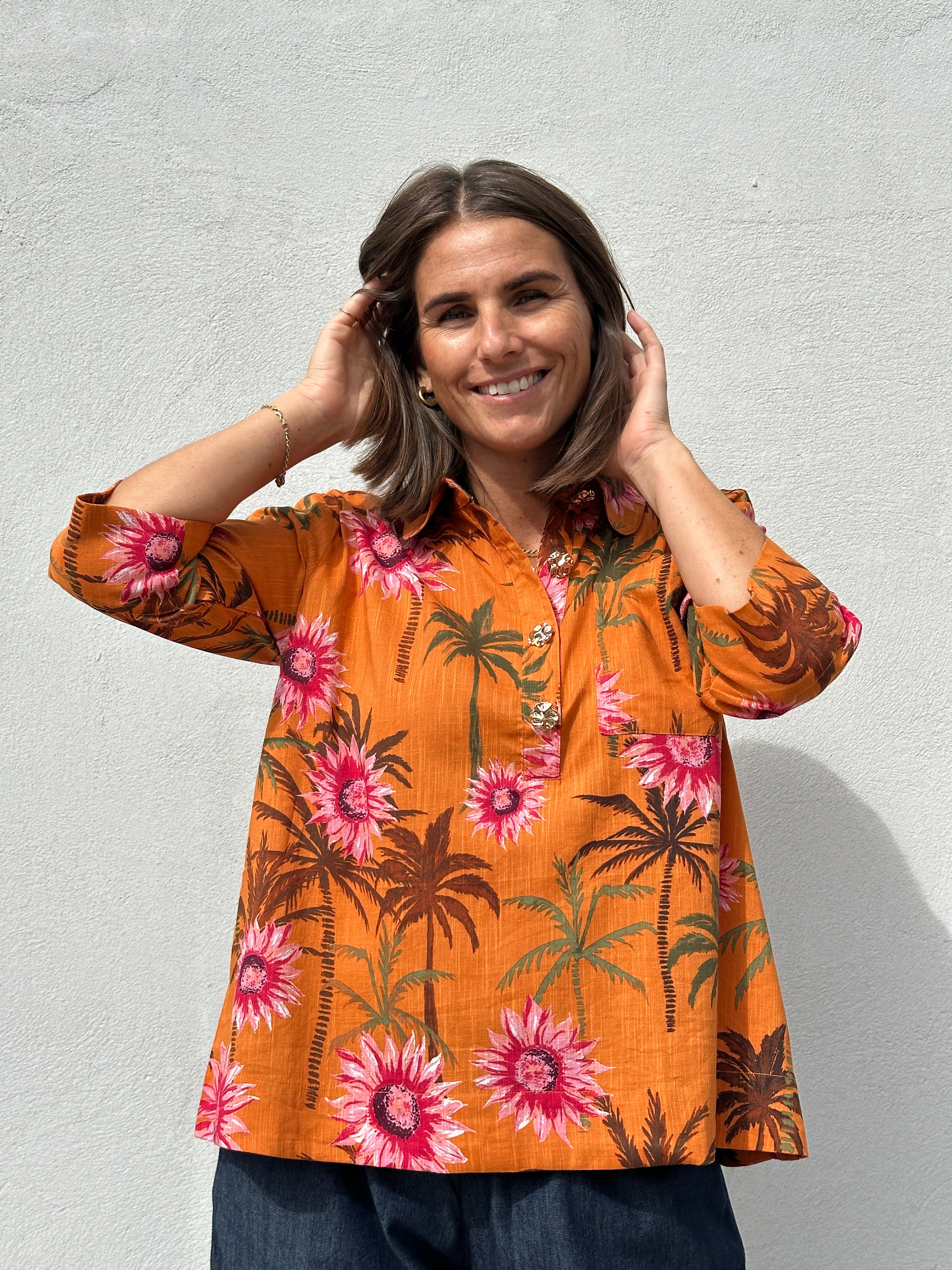 Gaspar 2607335 Porto blouse flower orange