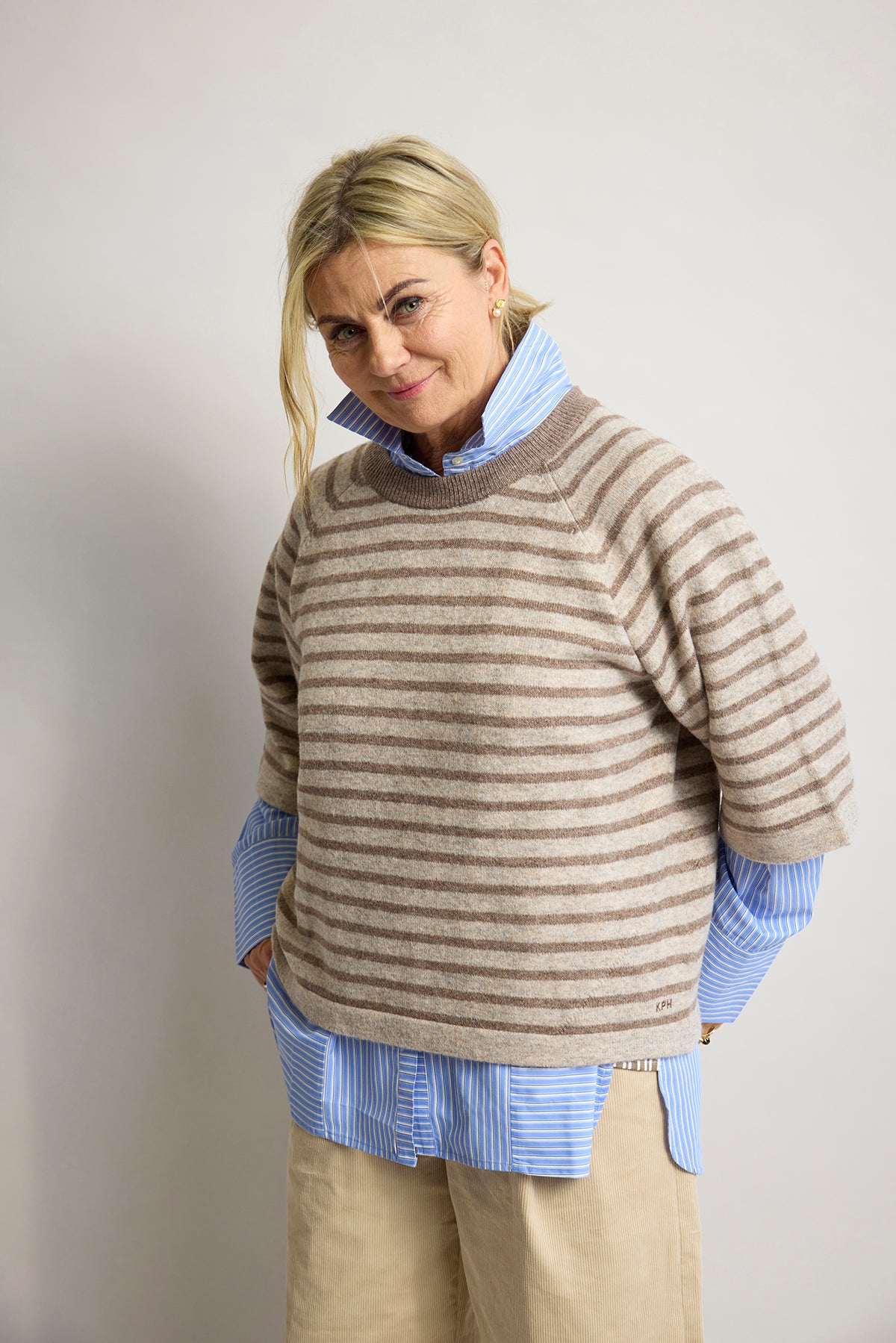 Kopenhaken 9001671 Carla knit stripe T-shirt savannah tan