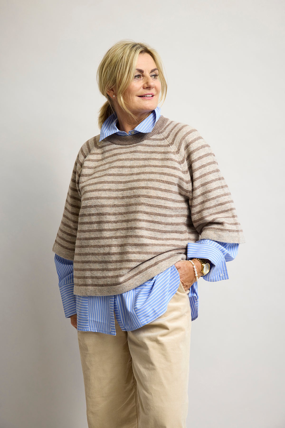 Kopenhaken 9001671 Carla knit stripe T-shirt savannah tan
