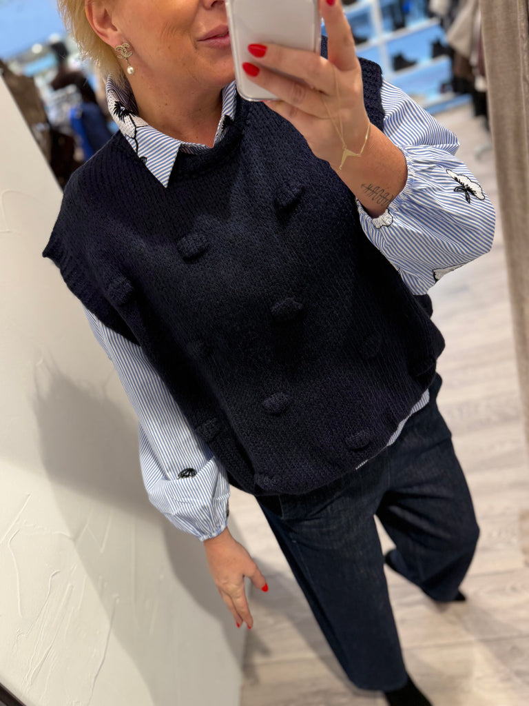Boho Love B1299 strik vest navy dots