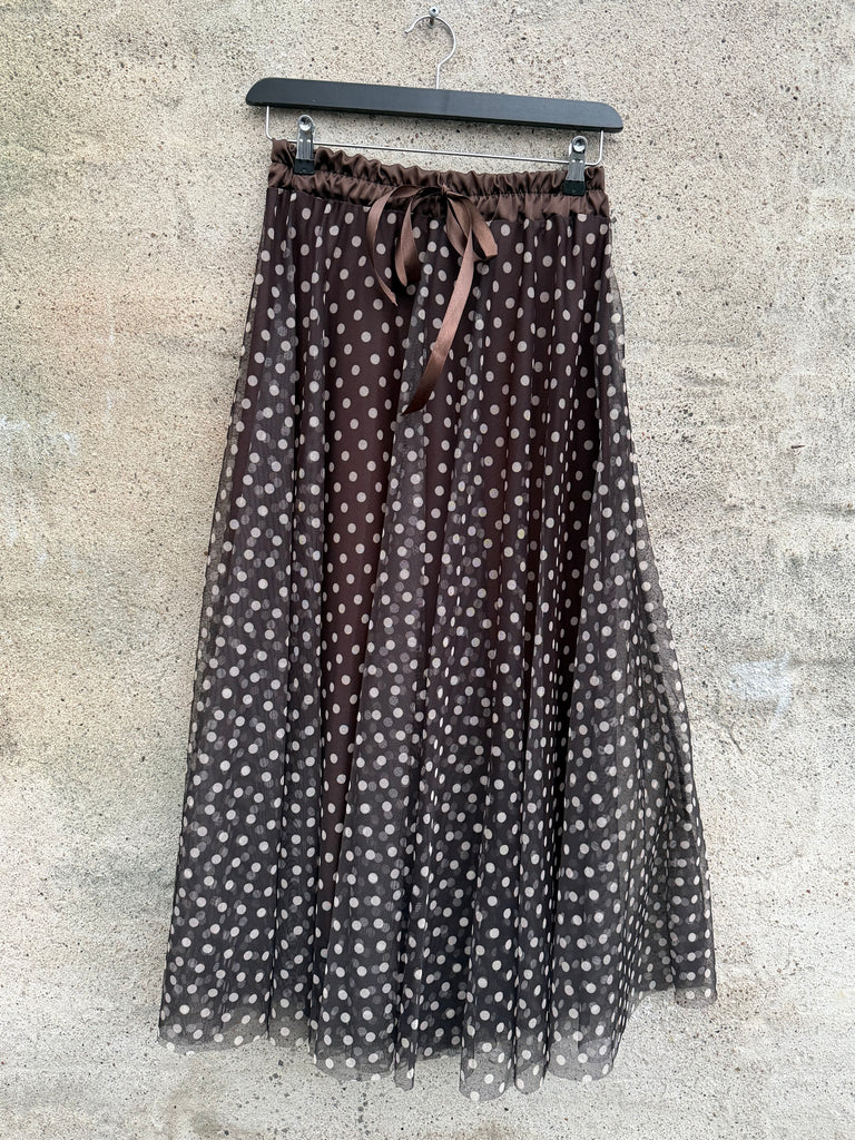 Qnuz 9239 Lux skirt tyl dots brown