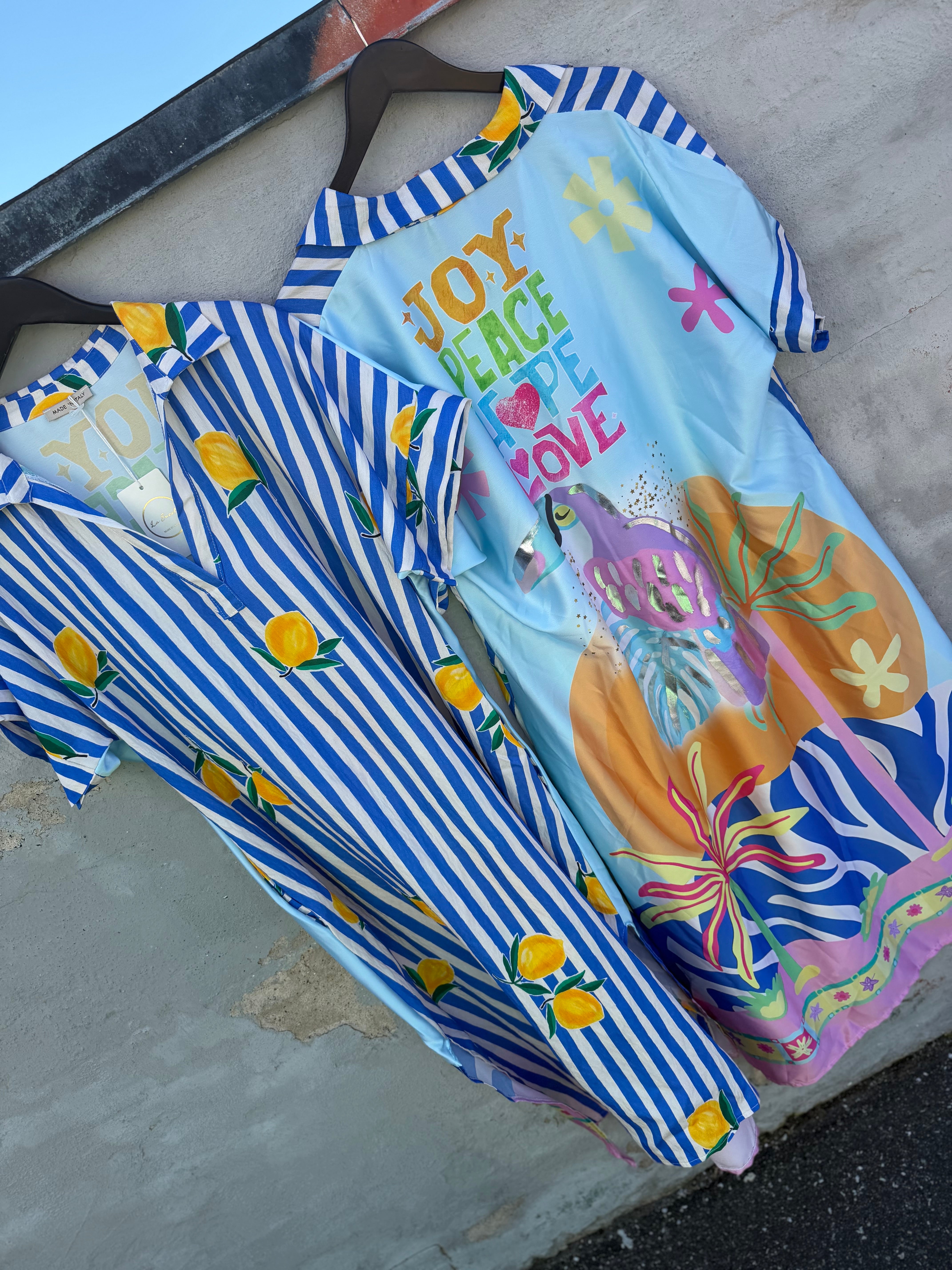 By Engbork Lemon stripe dress blue