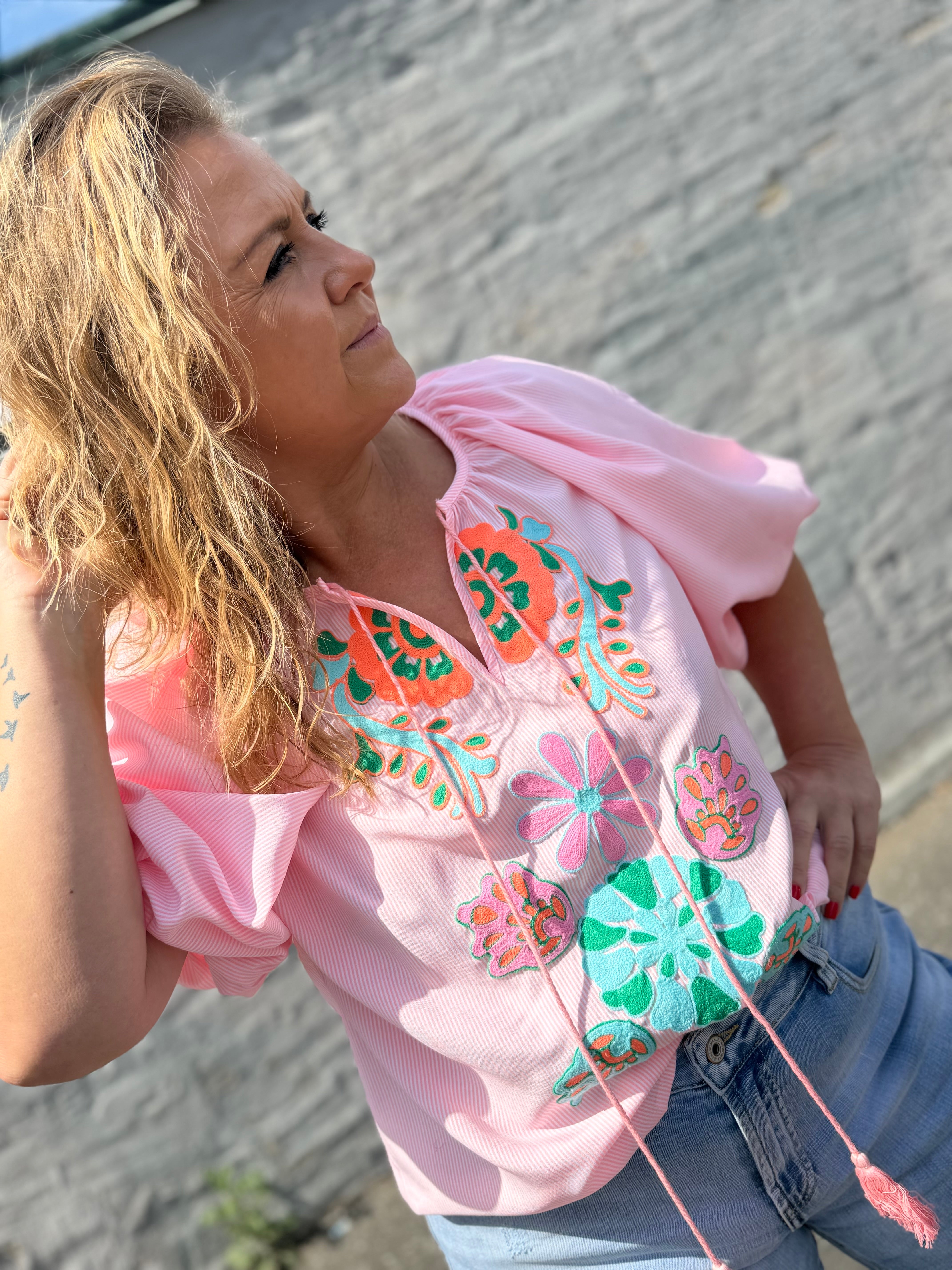 Qnuz 9396 Boheme shirt embrodery rosa
