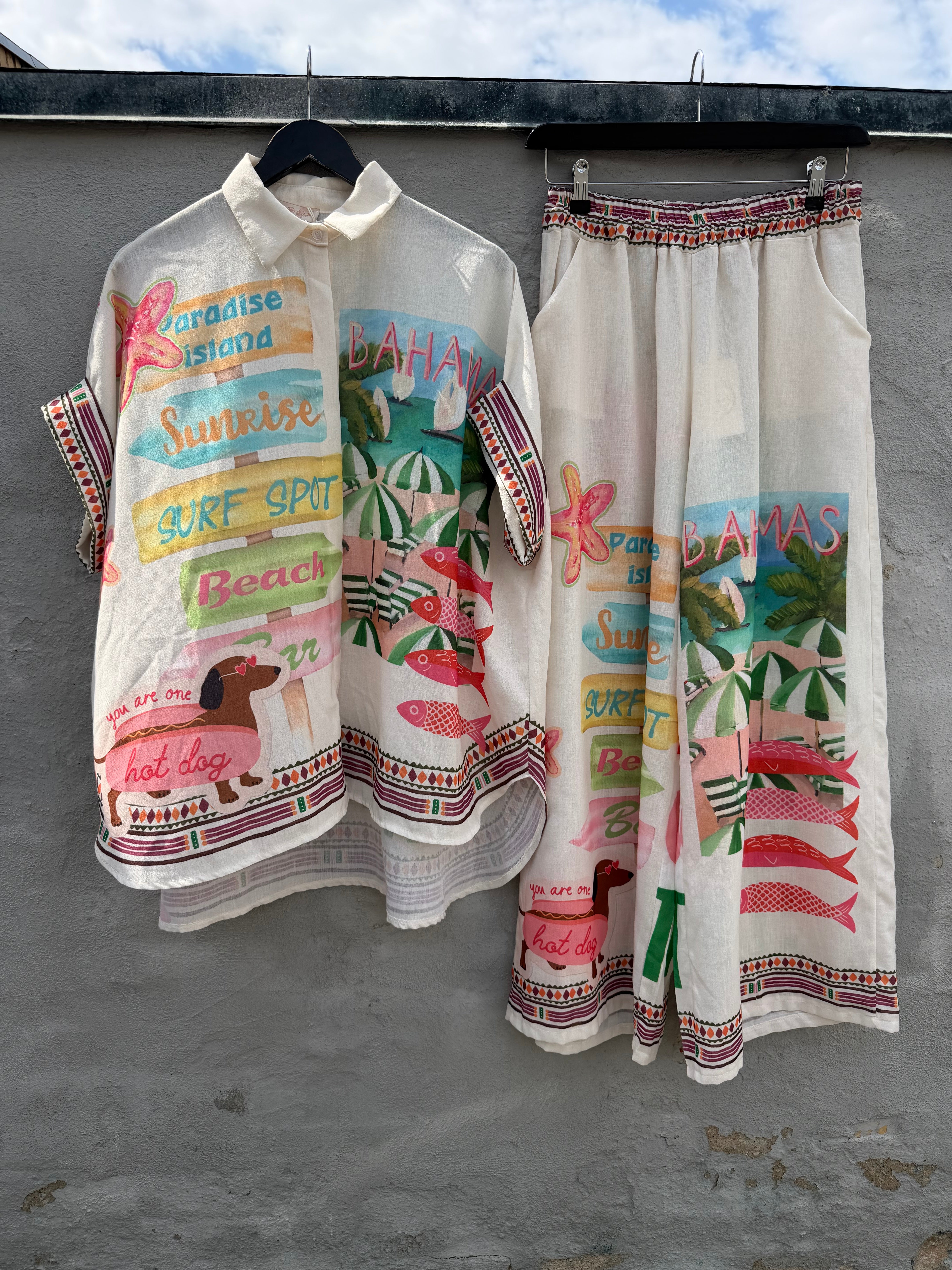Bahamas print pants cream