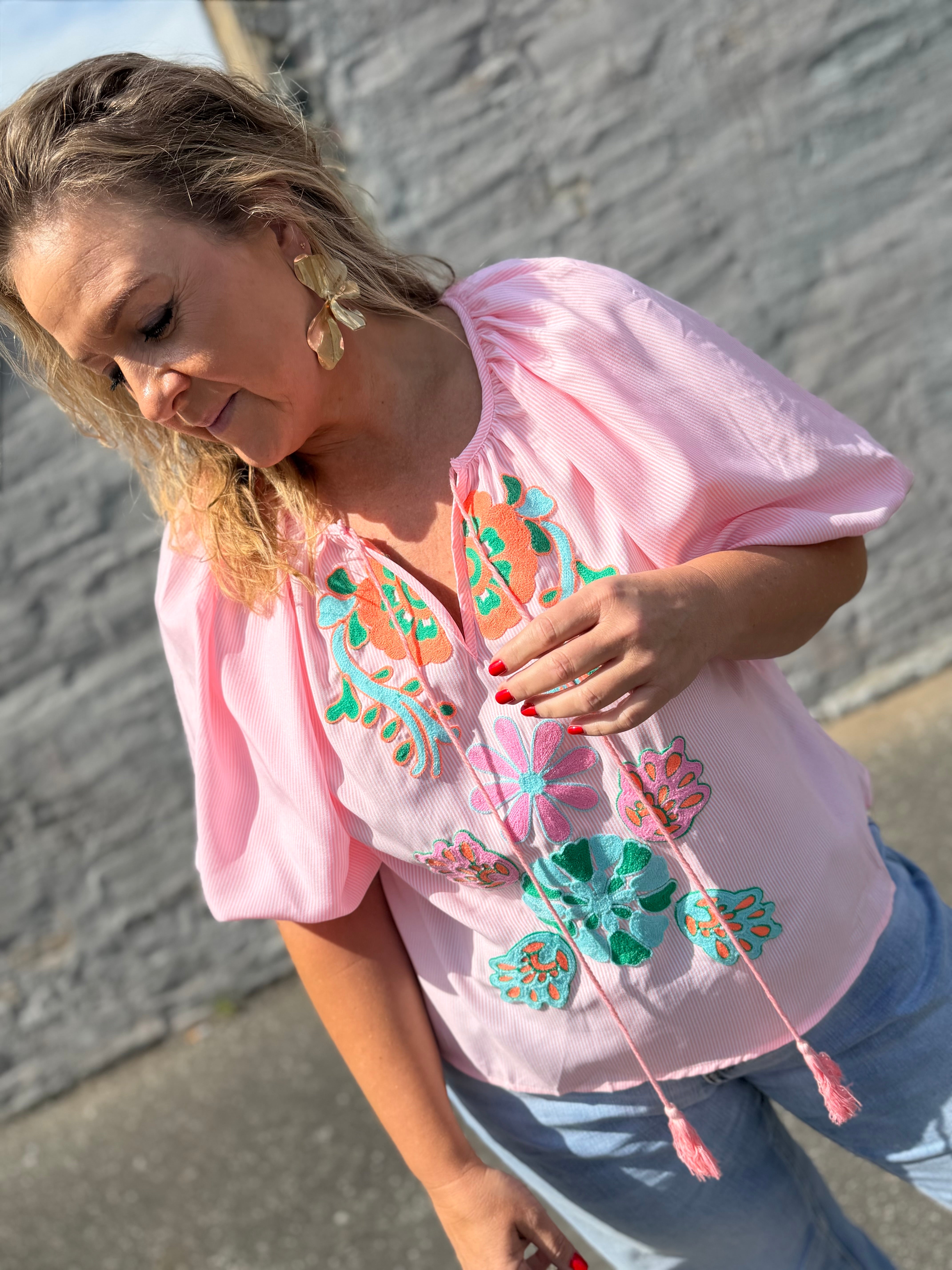 Qnuz 9396 Boheme shirt embrodery rosa
