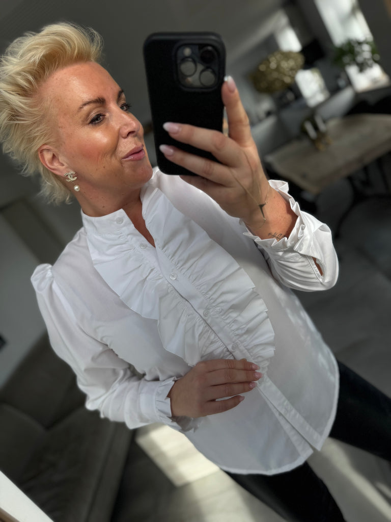 Design By Laerke Queen ruffle shirt white