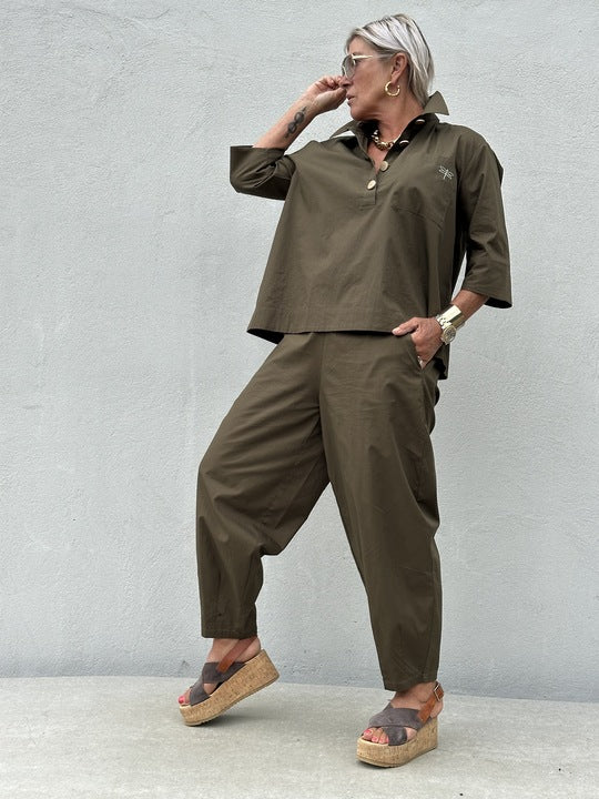 Gaspar 2607306 Porto blouse poplin olive green