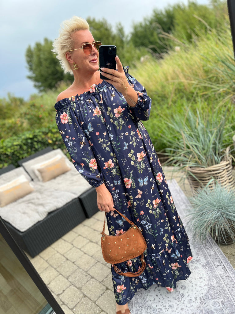 Design By Laerke Elisabeth long dress flower navy