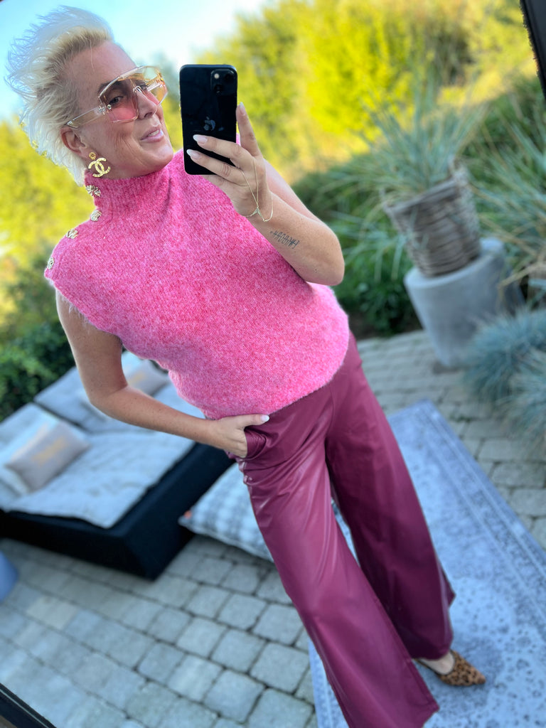 Qnuz 9112 Fake leather pants burgundy