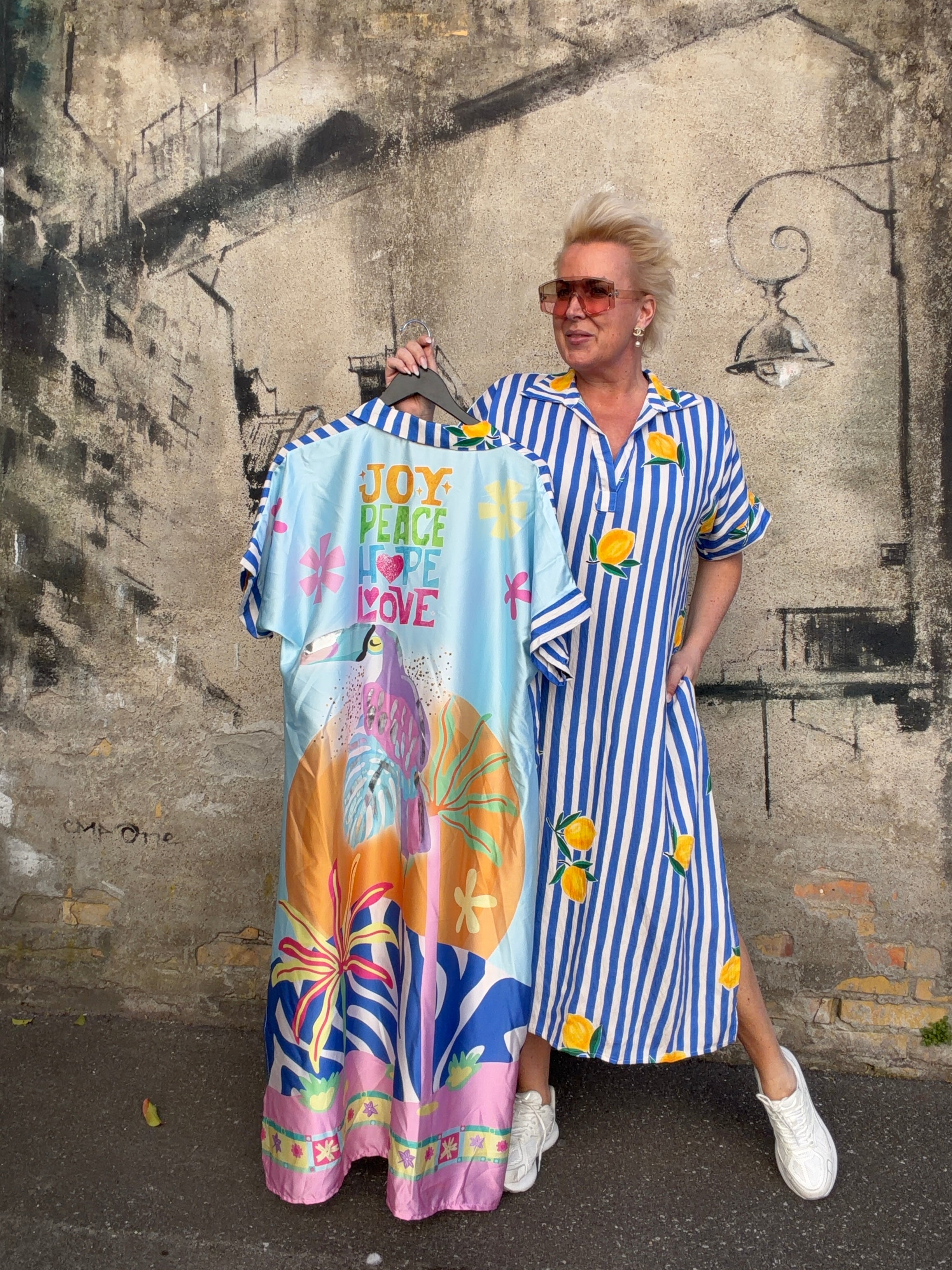 By Engbork Lemon stripe dress blue