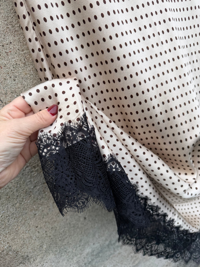 Qnuz 9208 satin skirt small dots beige