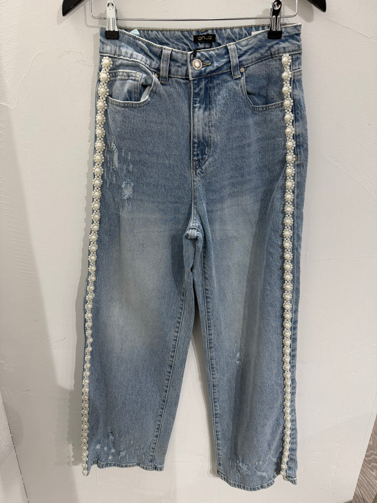 Qnuz 9254 denim jeans Ribbon & Pearls