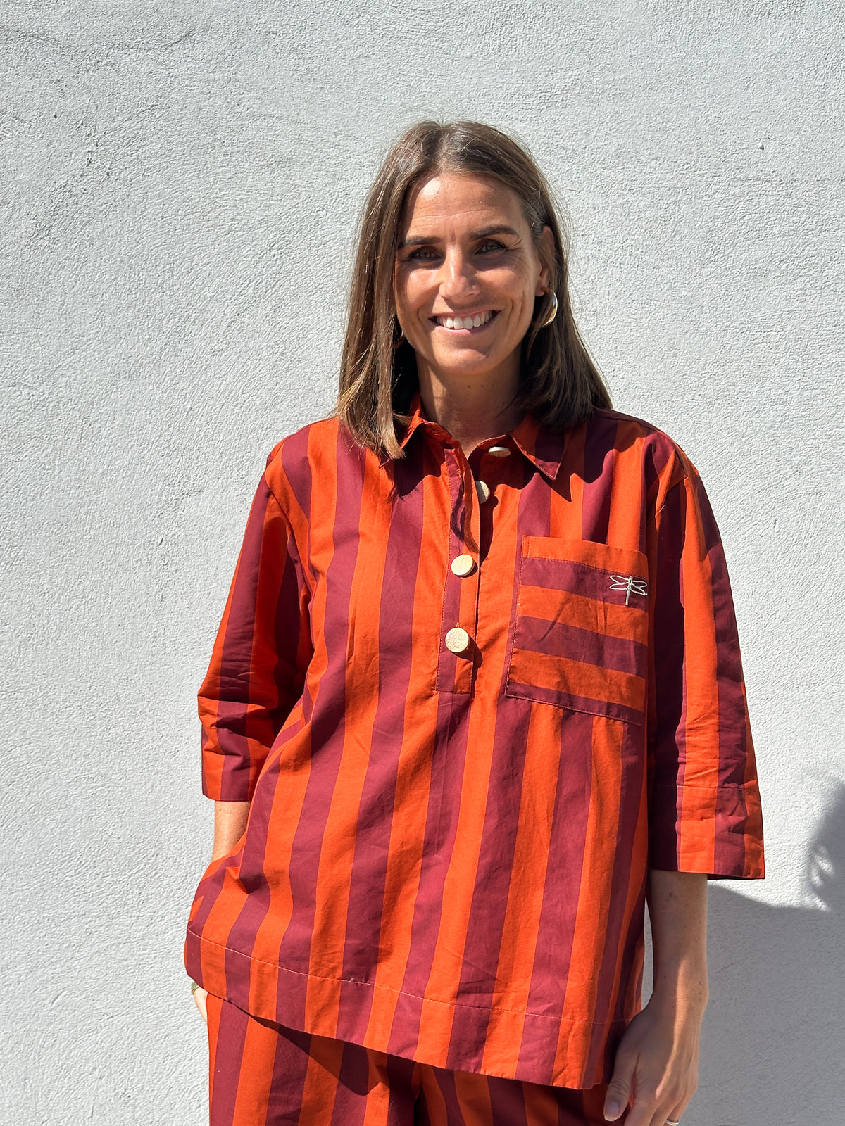 Gaspar 2607313 Porto blouse big stripe burnt sienna