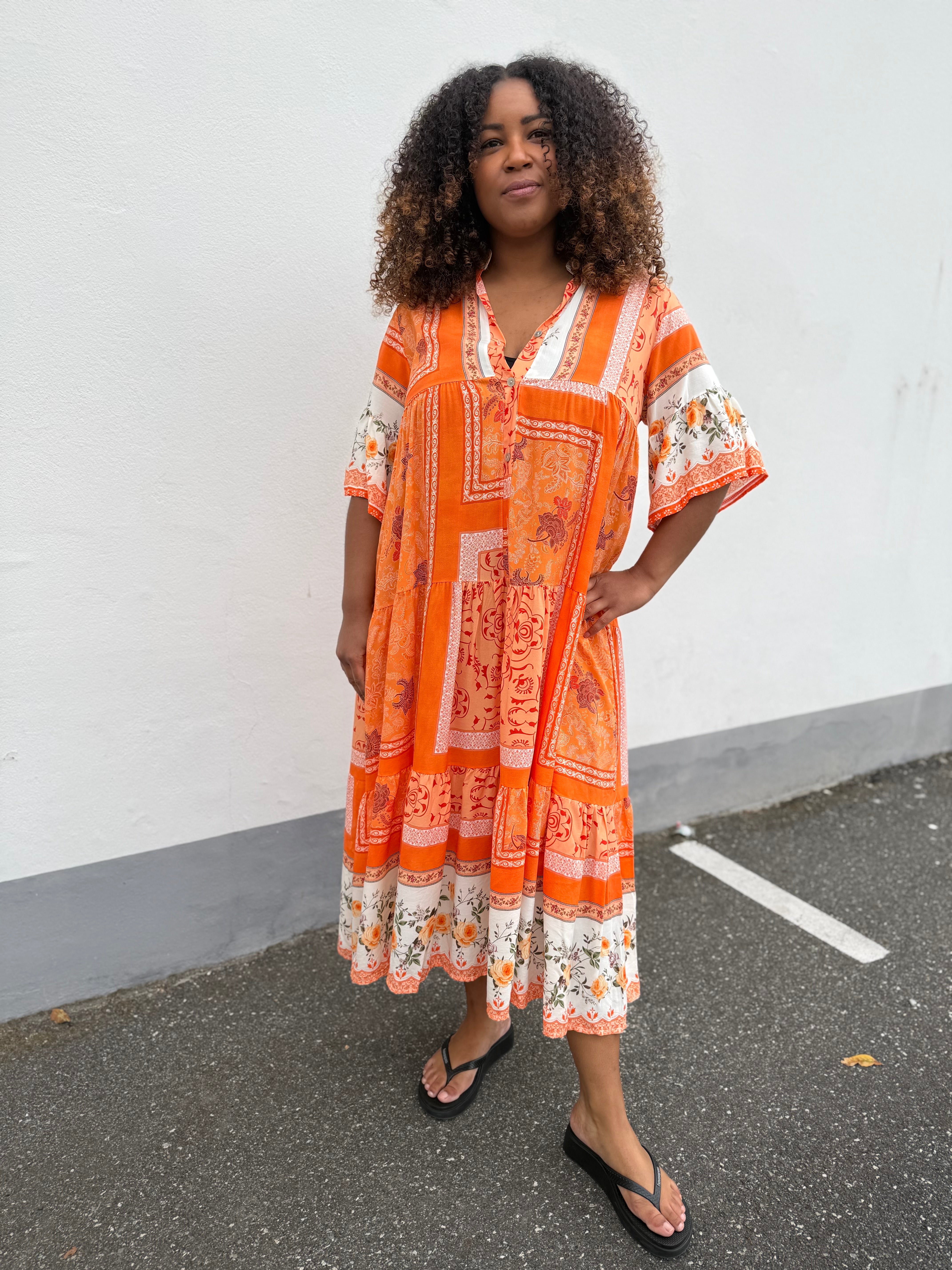 Qnuz 9323 Flower dress orange