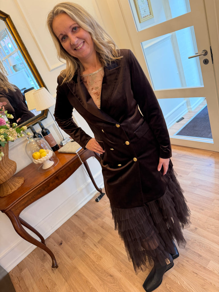 By Engbork Amalia velour blazer gold brown