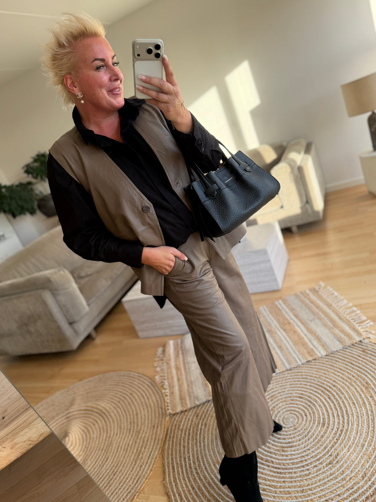 Depeche 51404 Lauren pants leather taupe