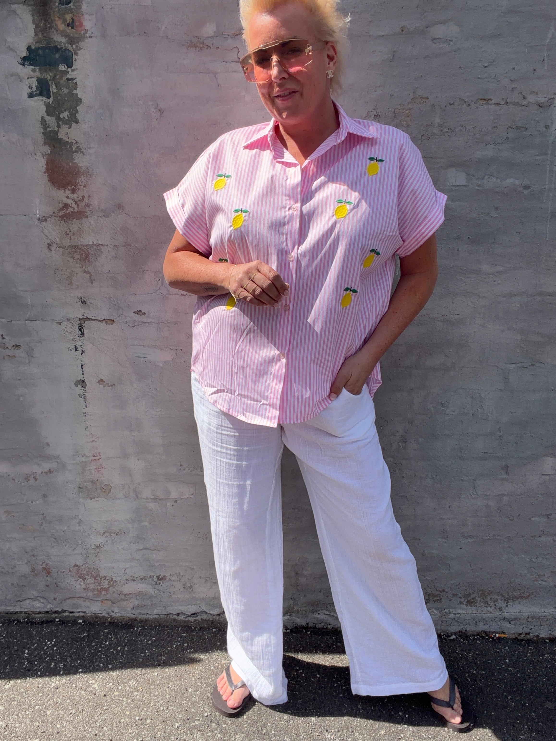 Astrid lemon shirt stripe pink