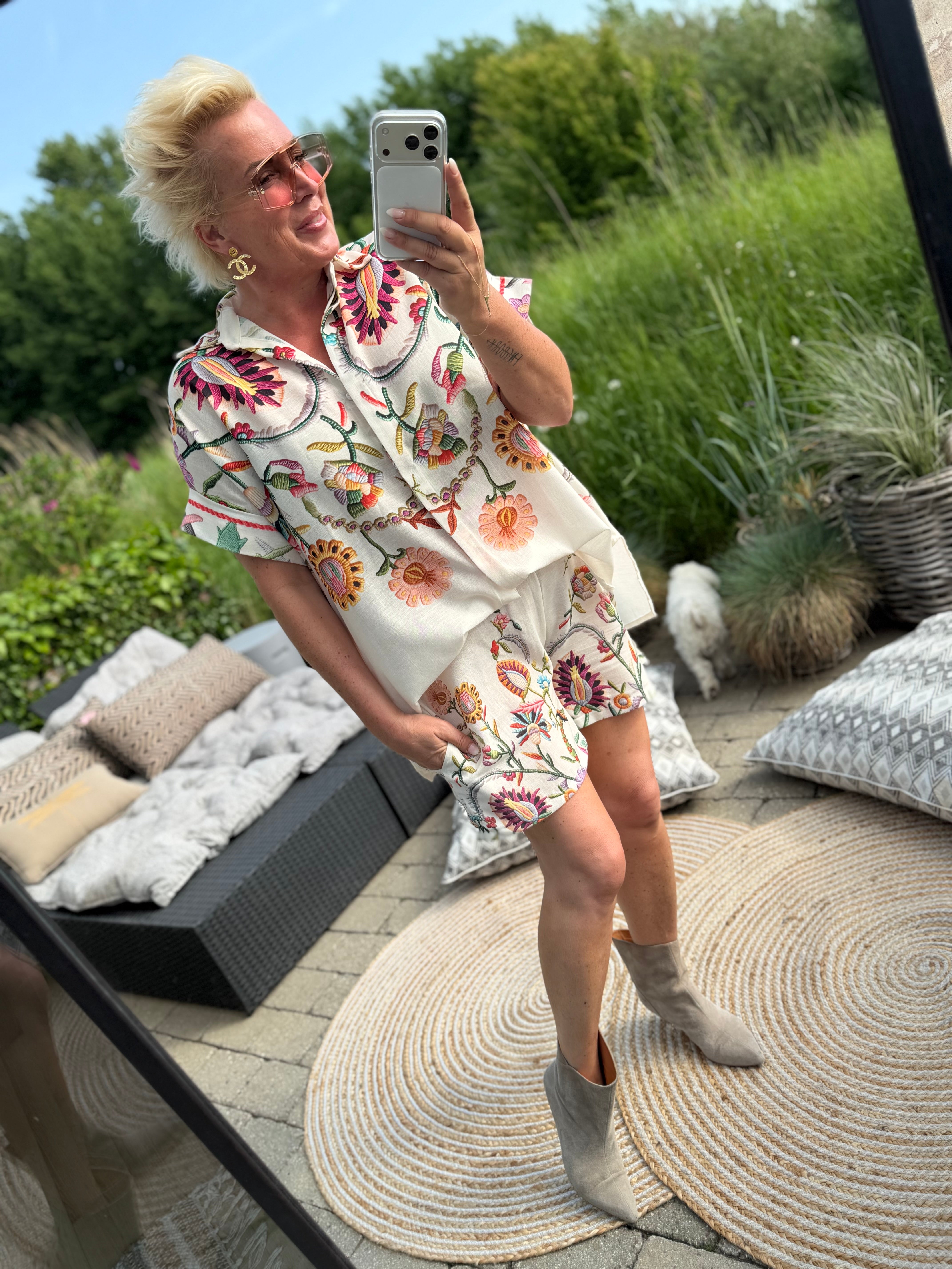 Floral print shirt creme
