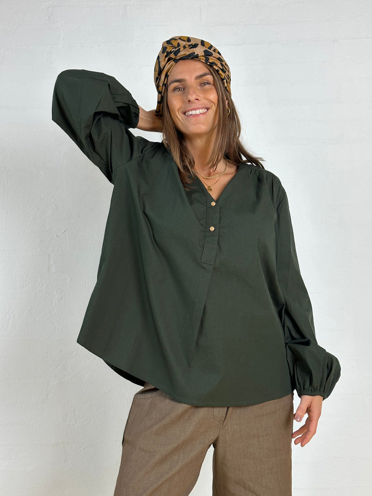 Gaspar 2501342 Læsø poplin bluse dark green