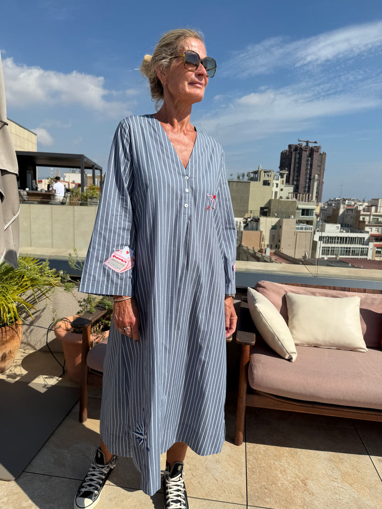 WAUW Ulrikke long dress stripe light blue