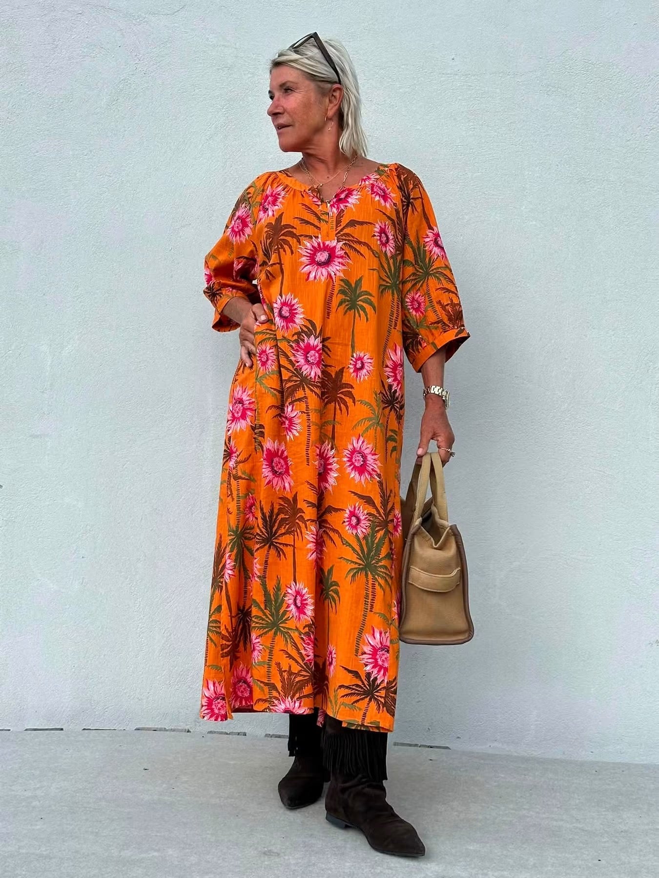 Gaspar 2607765 Athen dress flower orange