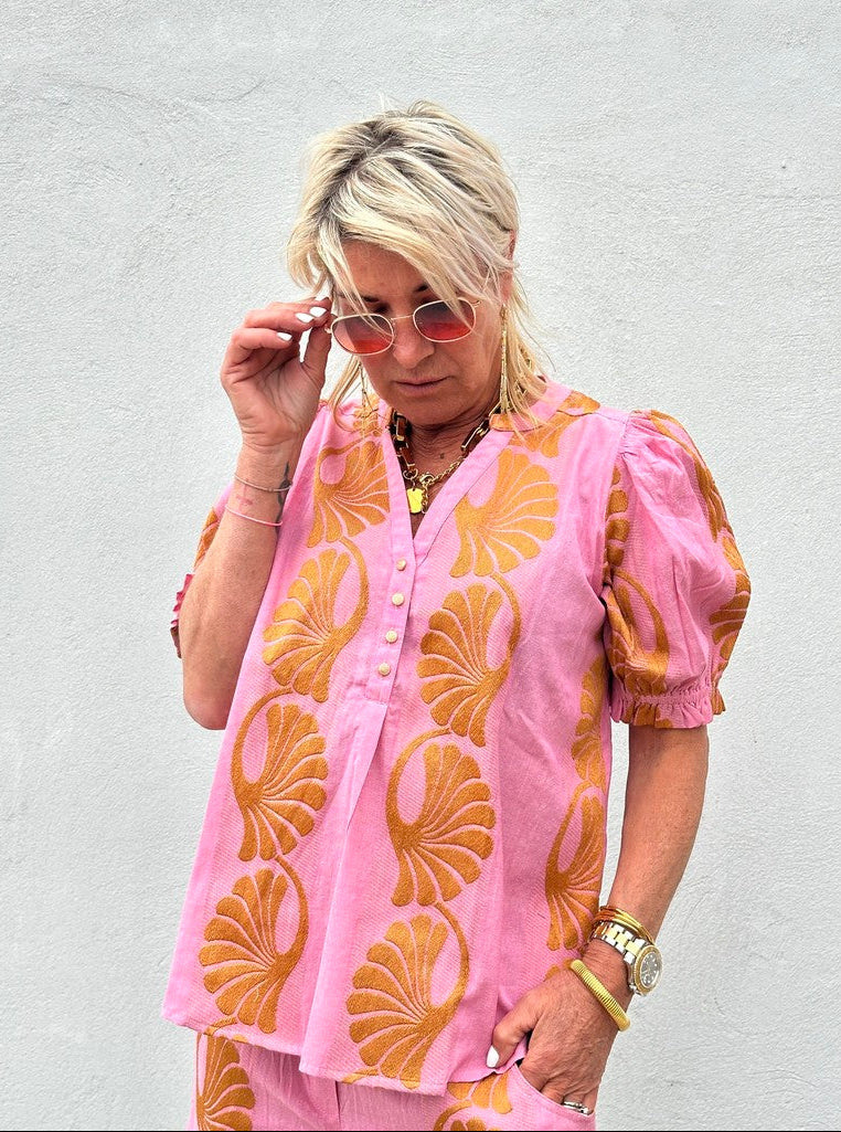 Gaspar 2601353 Tunø blouse SS jacquard rose