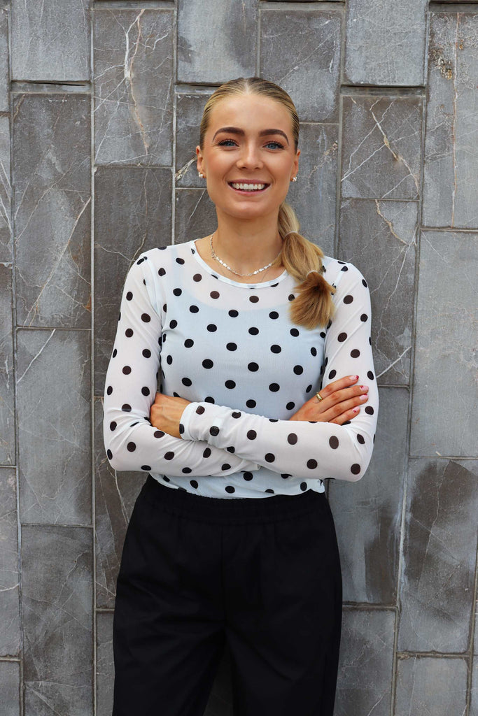 Liberte 22065 mesh LS T-shirt white BIG dot