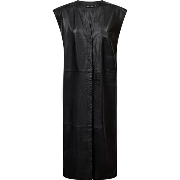 Depeche 51470 leather Eliza long vest black