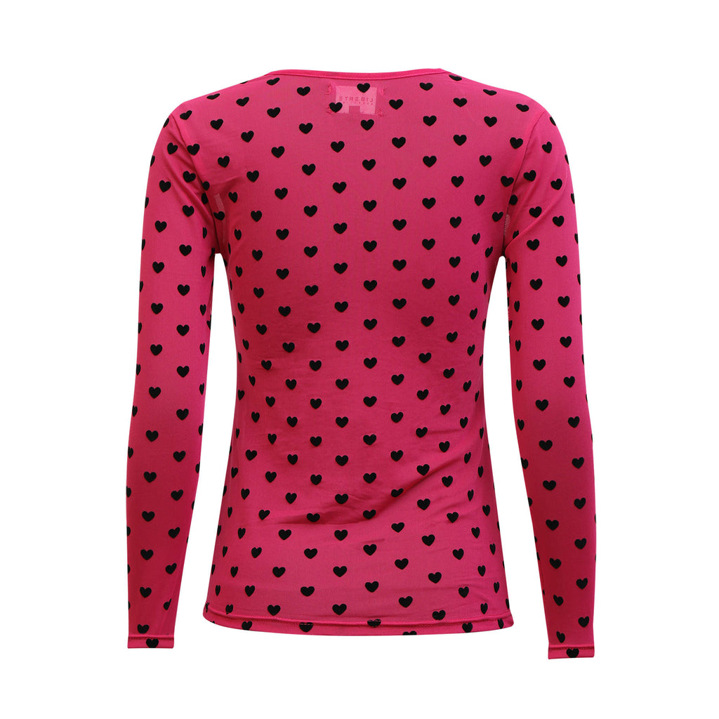 Liberte 22065 mesh LS T-shirt pink flock heart