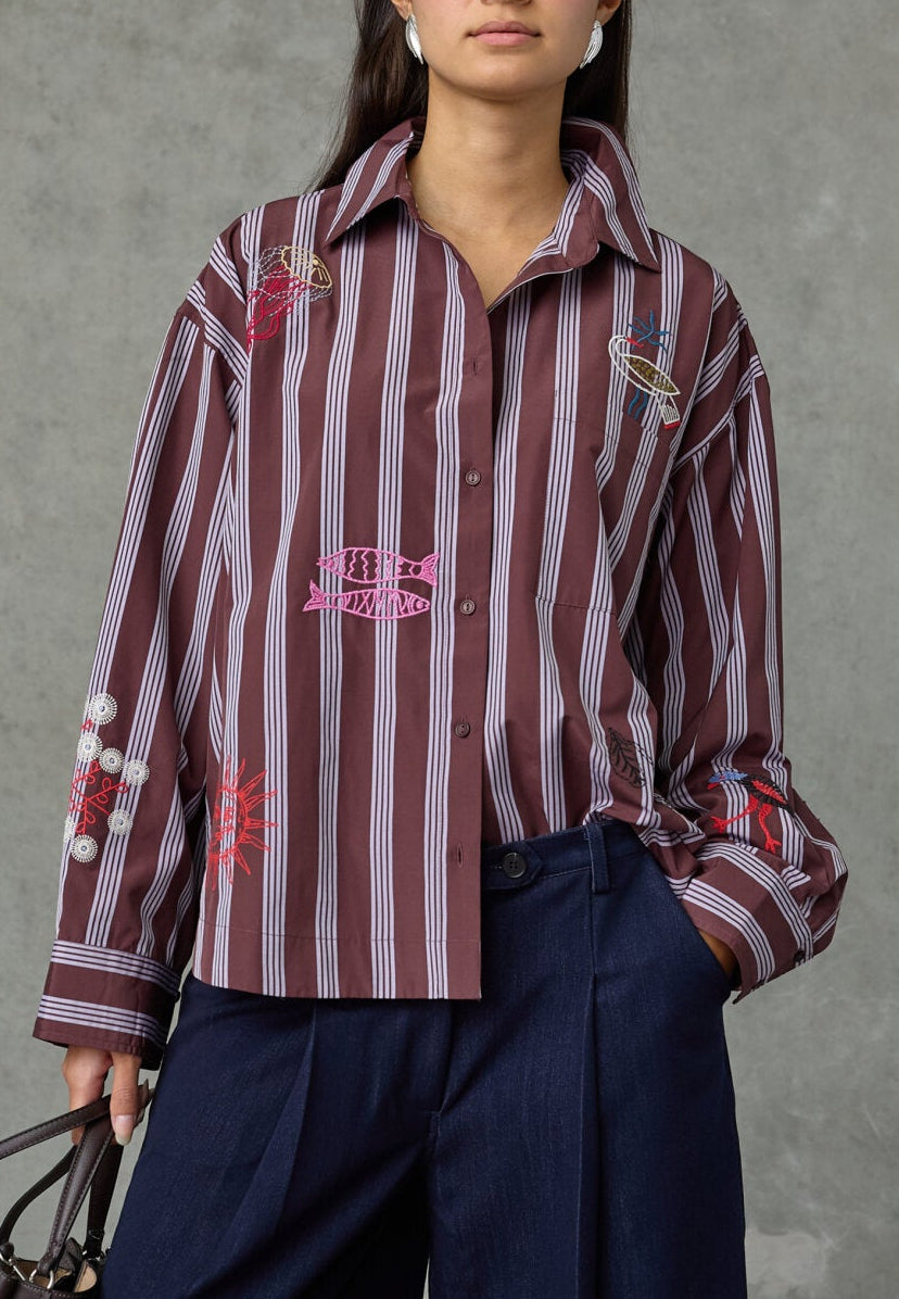 Love & Divine love1555-1 shirt stripe brown