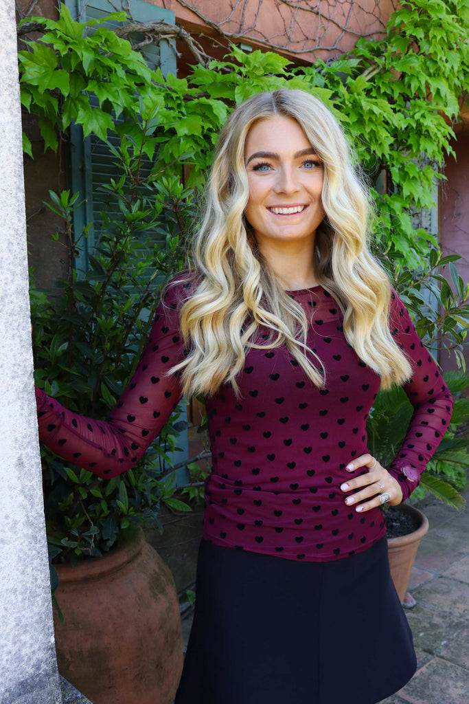 Liberte 22065 mesh LS T-shirt bordeaux black