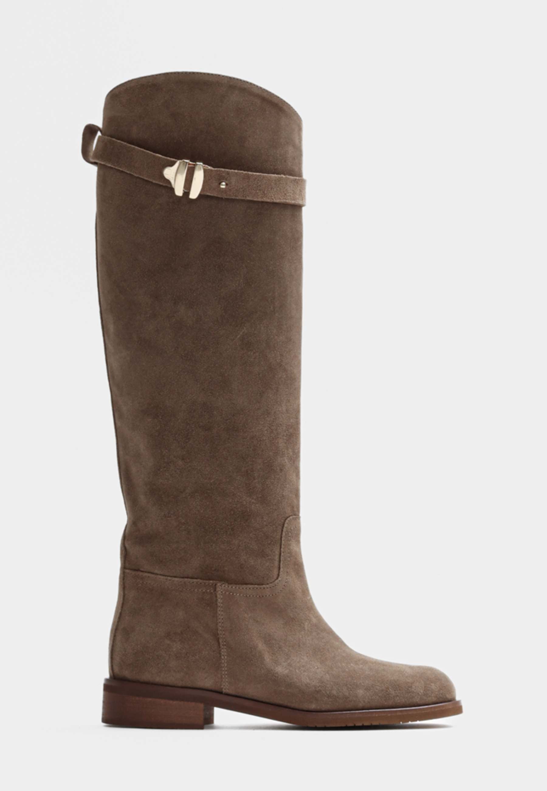 BUKELA Etta lang støvle suede taupe
