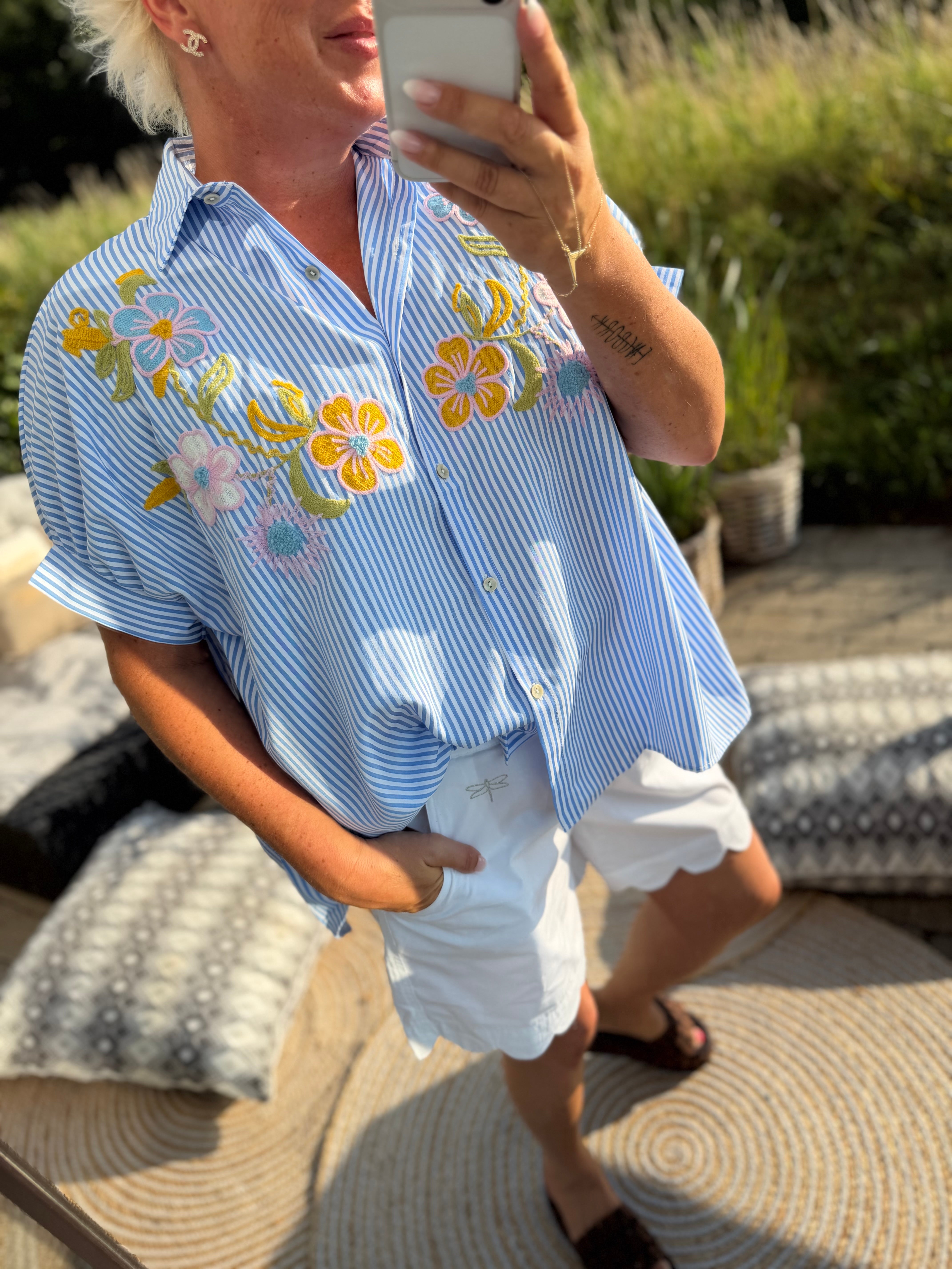 Flower Field shirt stripe blue