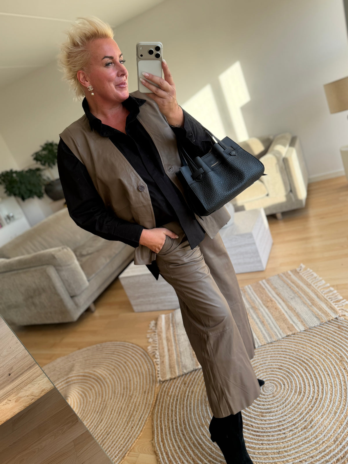 Depeche 51404 Lauren pants leather taupe