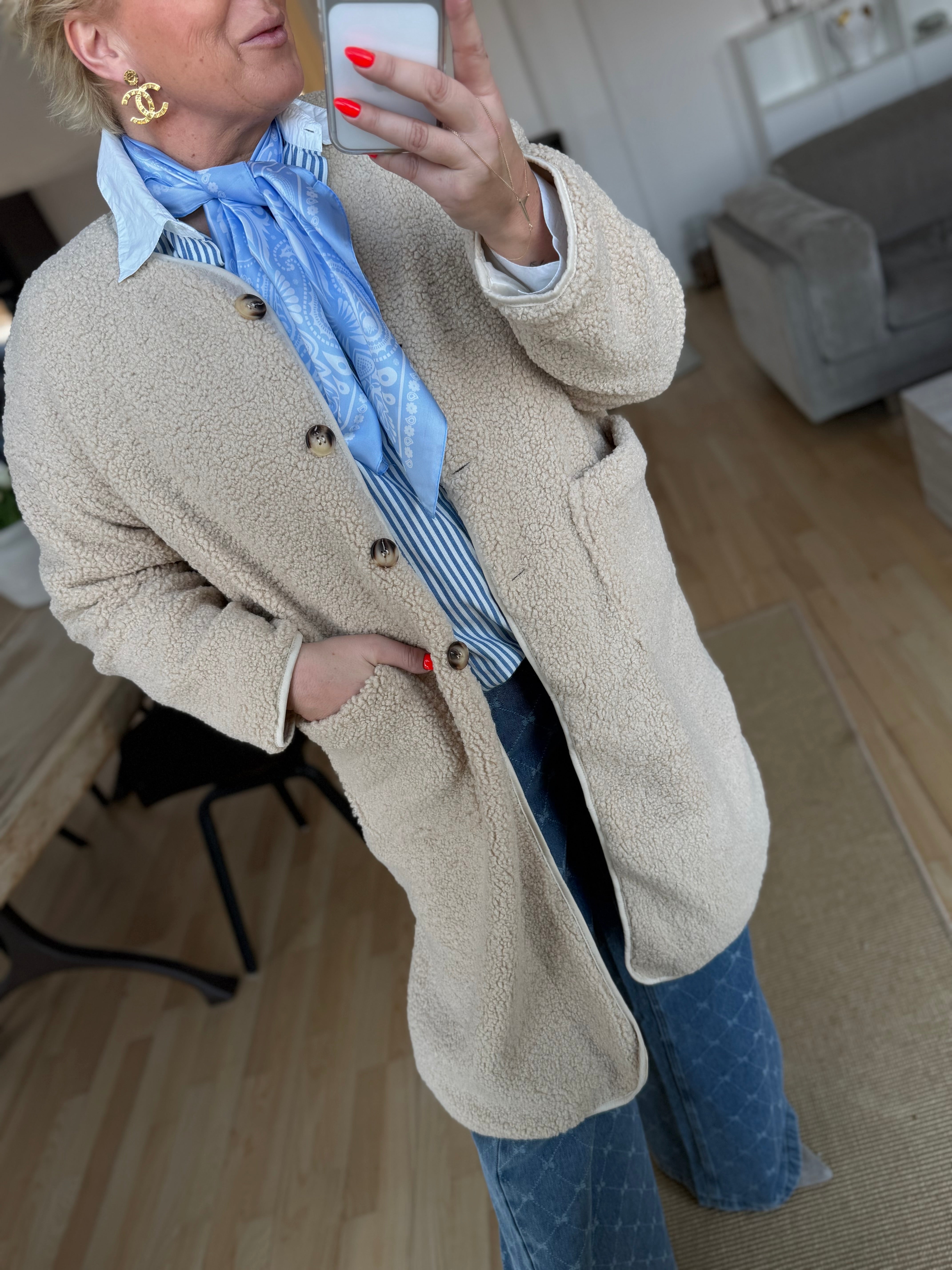Boho Love B1316 Teddy long jacket beige