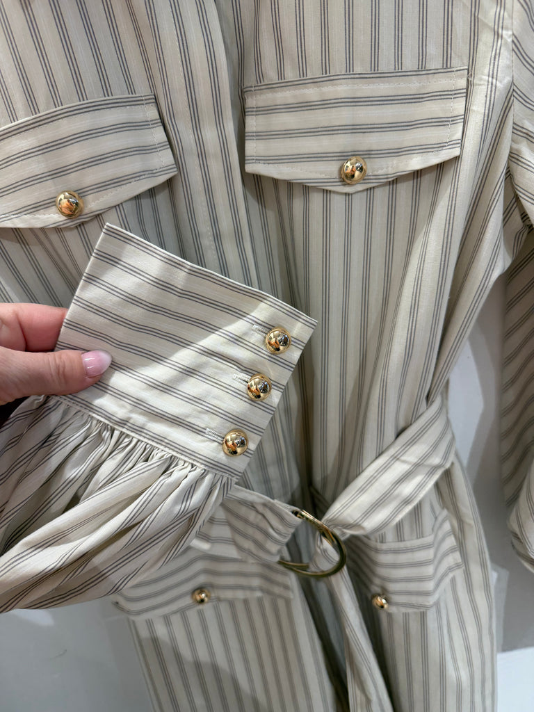 Qnuz 9287 striped dress pocket beige