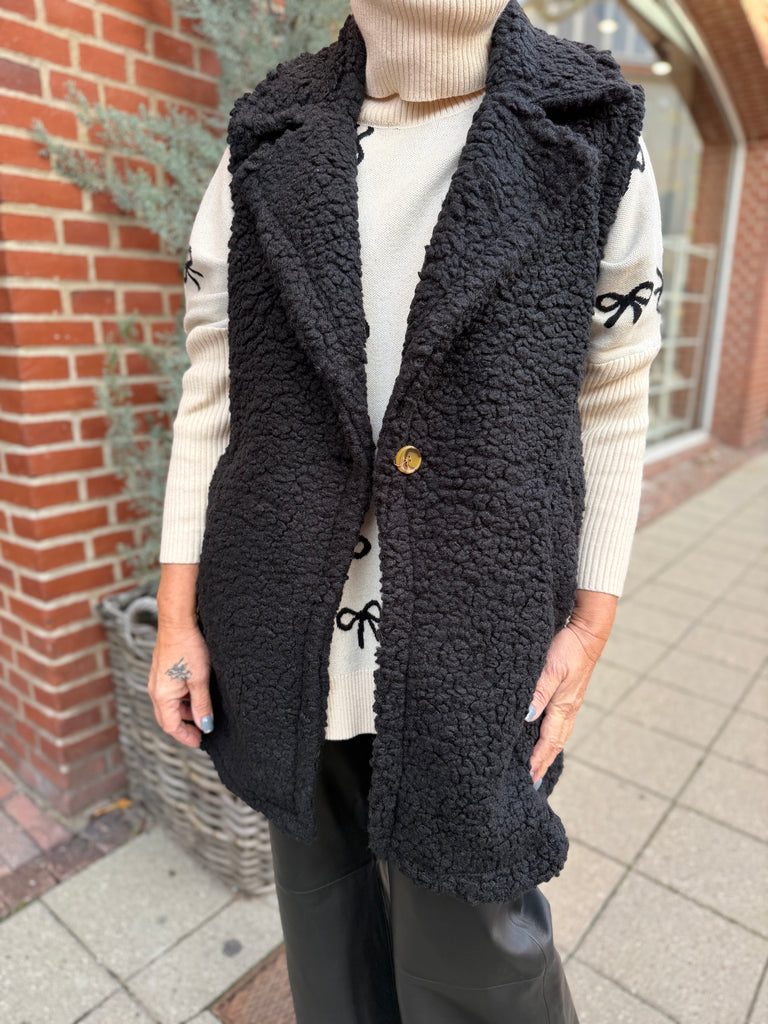 Boho Love B1184 Lang teddy vest black