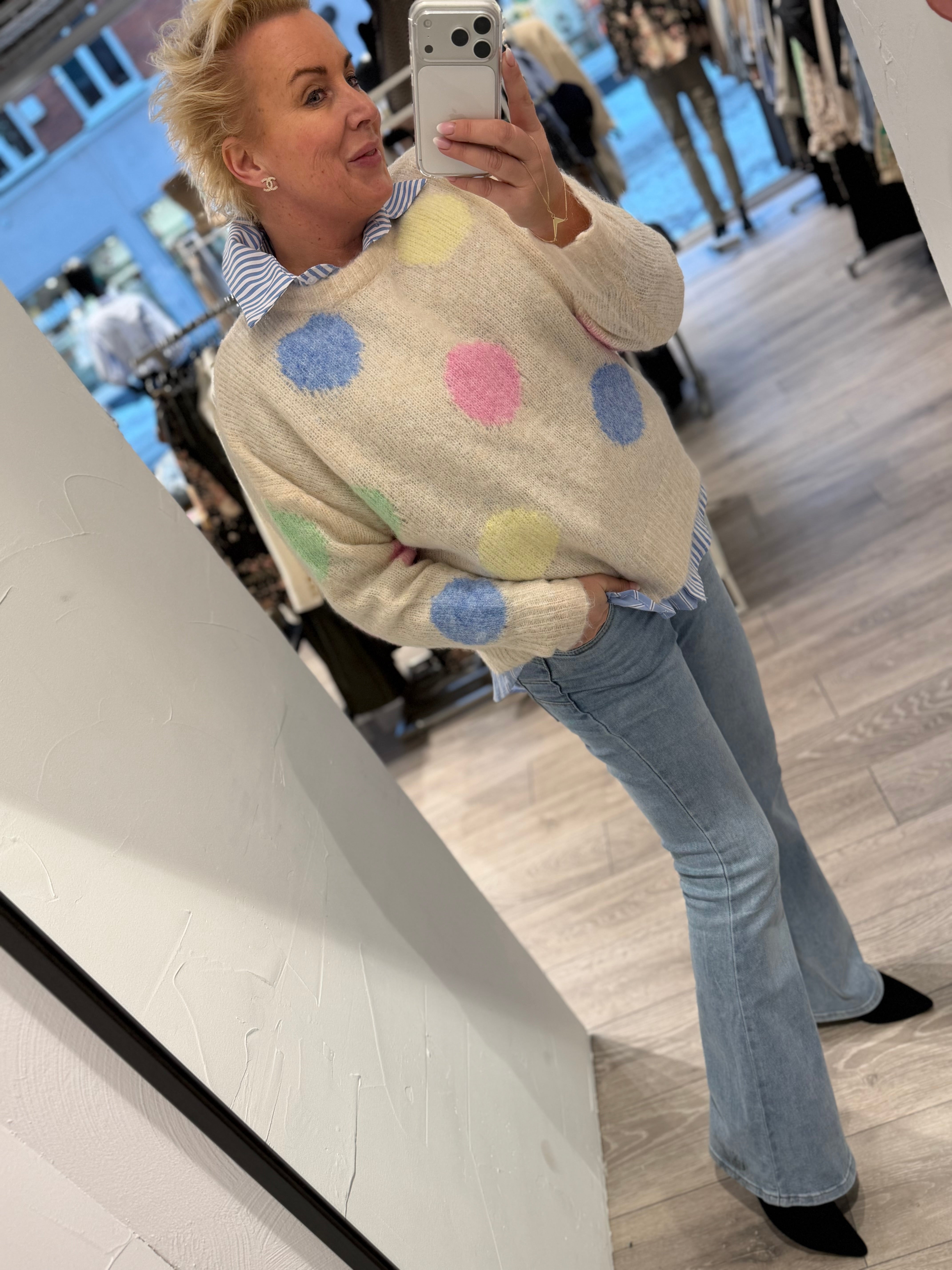 Qnuz 9269 knit lux big dot ecru