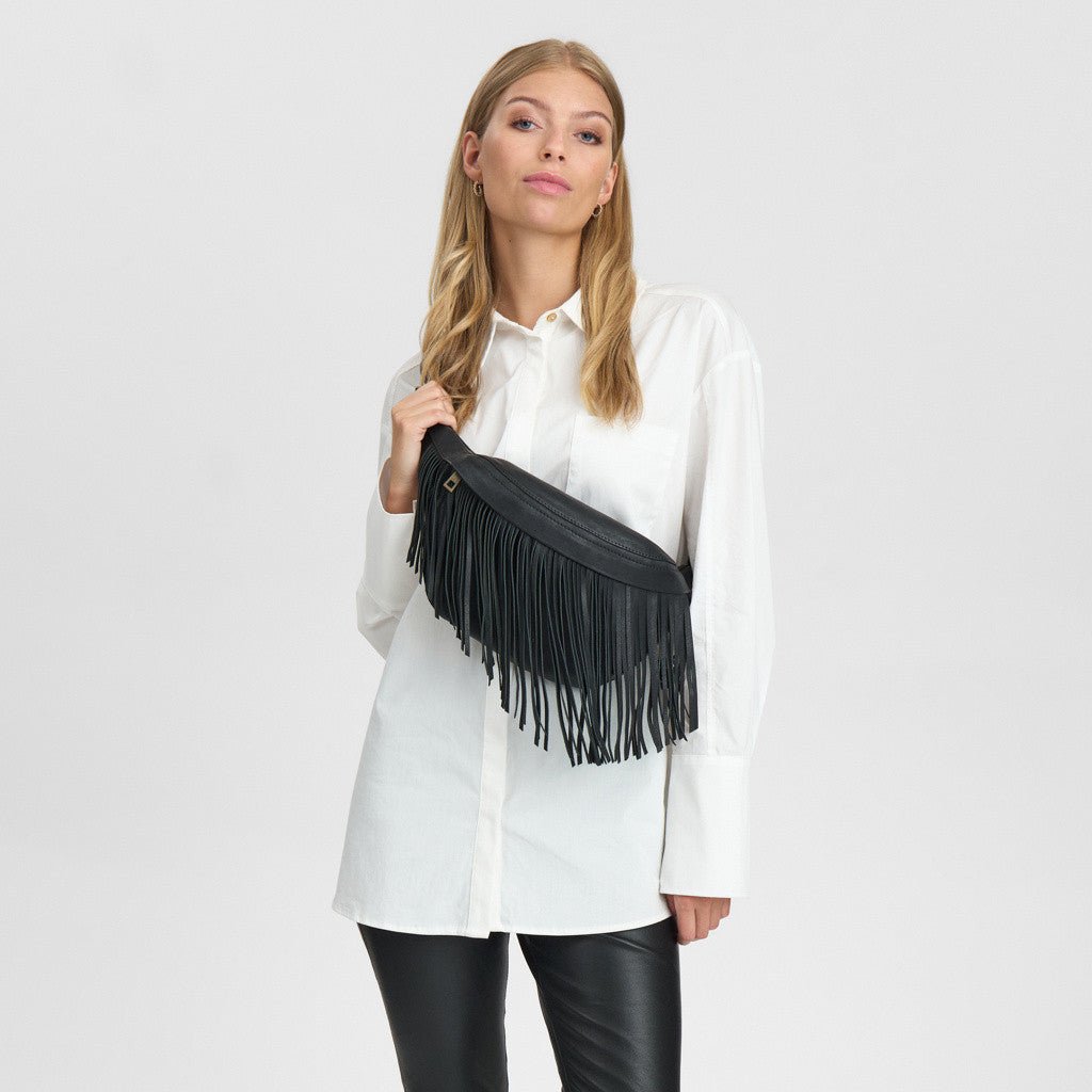 Depeche 16658 bum bag leather fringes black