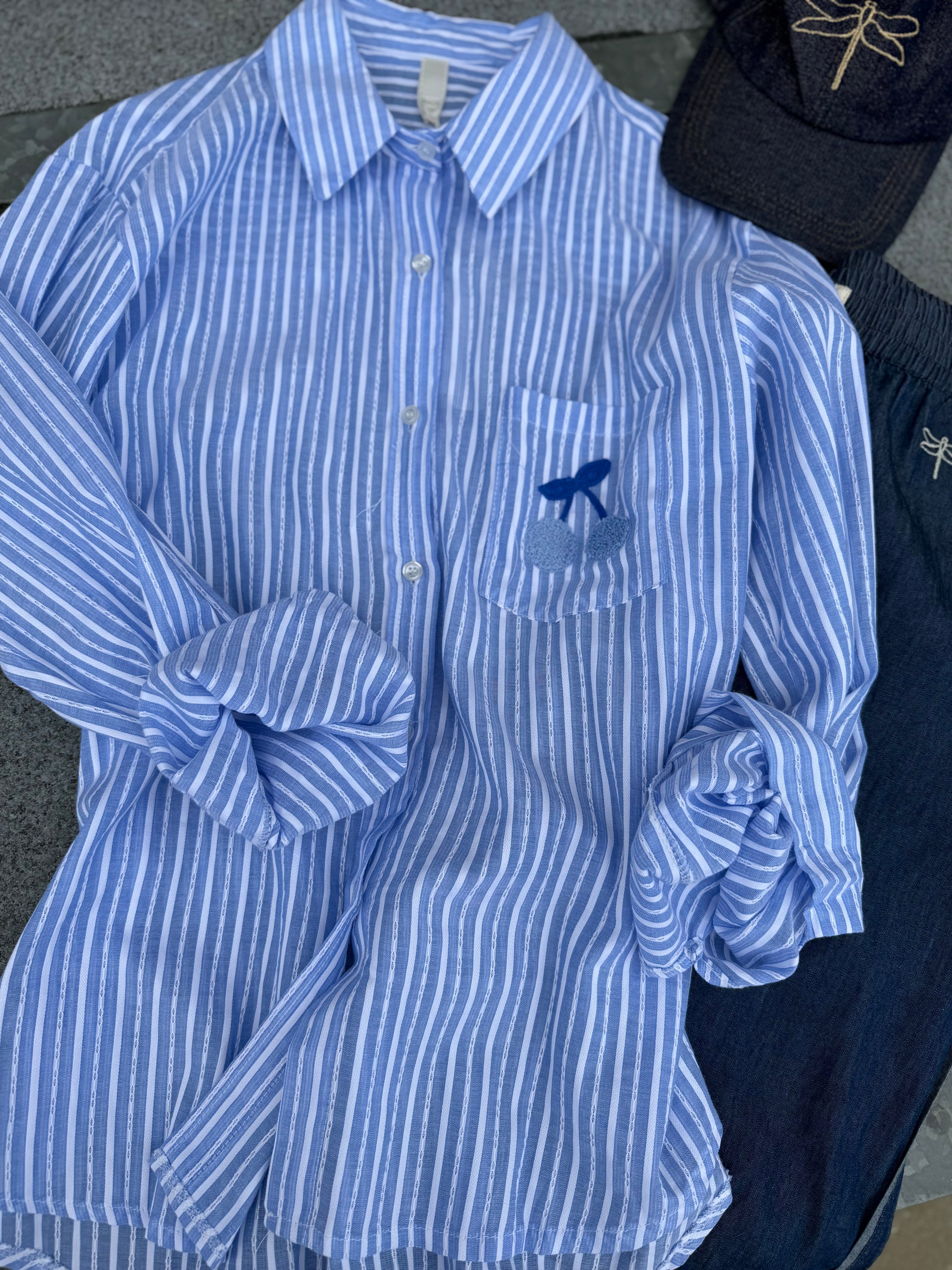 By Engbork Cherry shirt stripe blue