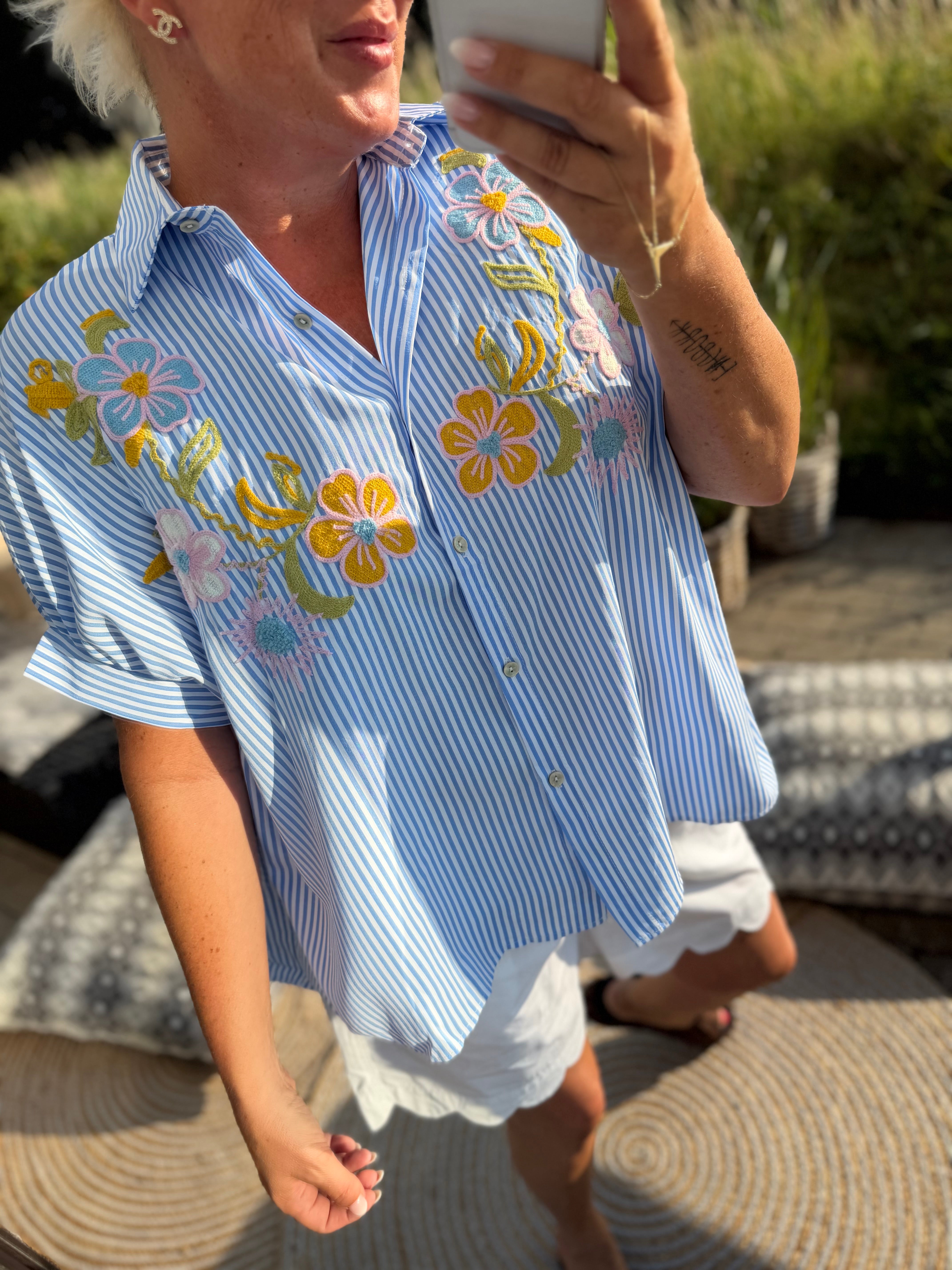 Flower Field shirt stripe blue